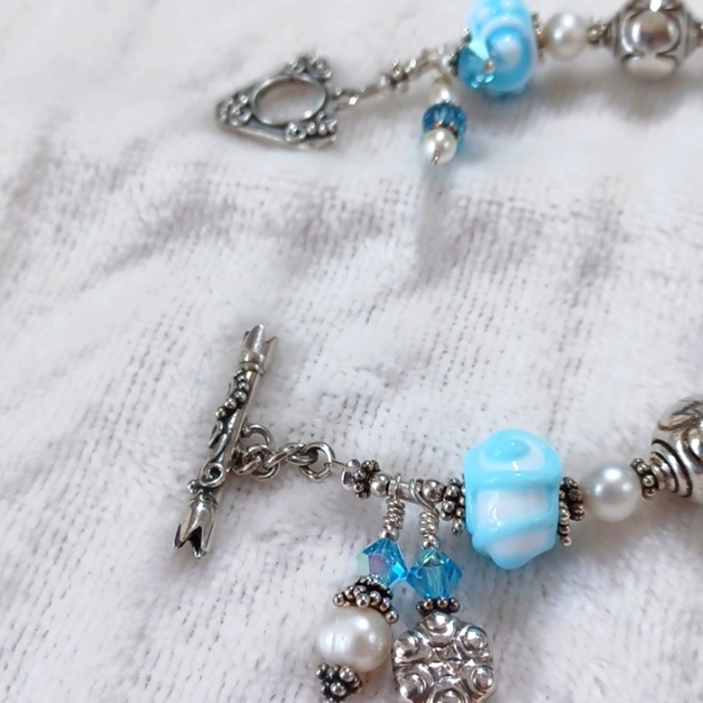 Ivana DiVia Blue Sterling  Silver 925 Beaded Charm Bracelet 8 Inch - Picture 9 of 10